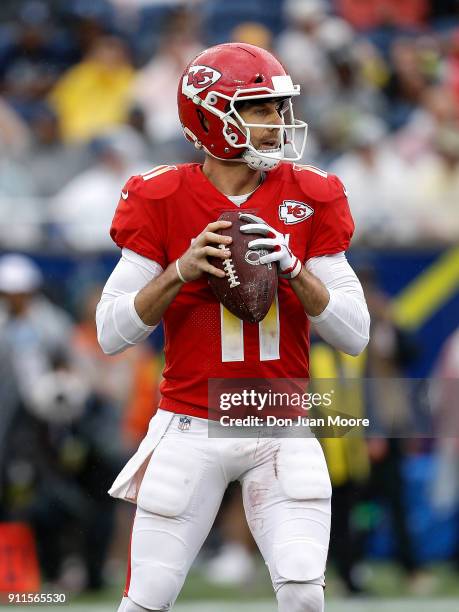 Quaterback Alex Smith of the Kansas City Chiefs from the AFC Team looks to pass during the NFL Pro Bowl Game at Camping World Stadium on January 28,...