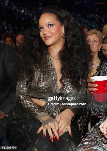 Recording artist Rihanna attends the 60th Annual GRAMMY Awards at Madison Square Garden on January 28, 2018 in New York City.