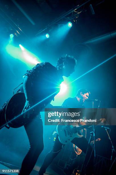 Kevin "Trasher" Gruft and TJ Bell of Escape The Fate perform on stage at Alcatraz on January 28, 2018 in Milan, Italy.