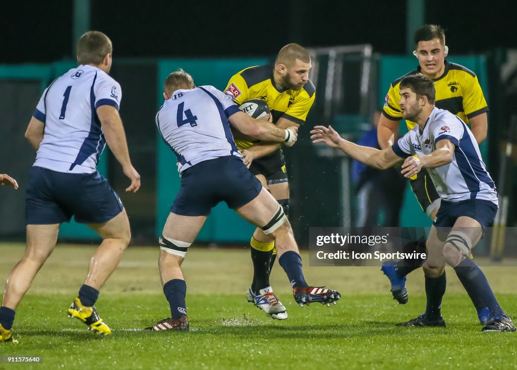 James Gaiger Rugby James Bay Athletic Club lock Shea Wakefield tackles Houston SaberCats ...