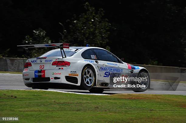 Dirk Muller drives the BMW Rahal Letterman Racing BMW M3 during GT2 qualifying for the American Le Mans Series Petit Le Mans at Road Atlanta...