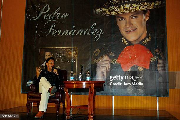 Mexican singer Pedro Fernandez speaks during the press conference to launch the new album 'Amarte a la Antigua' on September 25 in Mexico City,...