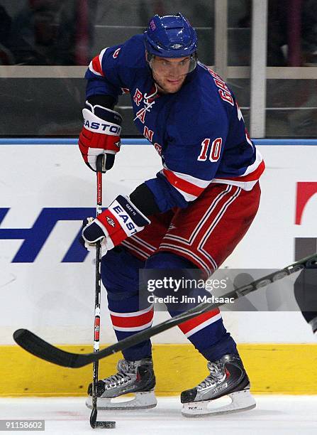 Marian Gaborik of the New York Rangers skates against the Washington Capitals during their preseason game on September 24, 2009 at Madison Square...