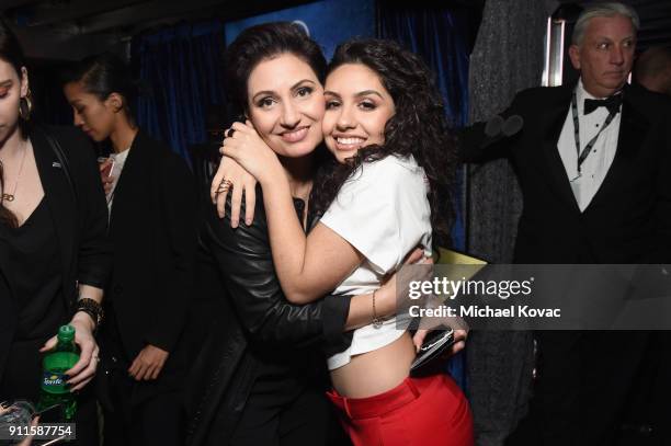 Enza Ciccione and Alessia Cara appear backstage during the 60th Annual GRAMMY Awards at Madison Square Garden on January 28, 2018 in New York City.