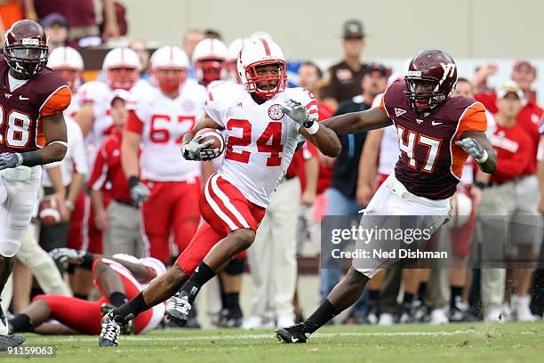 Niles Paul of the University of Nebraska Cornhuskers runs with the ball against the Virginia Tech University Hokies on September 19, 2009 at Lane...