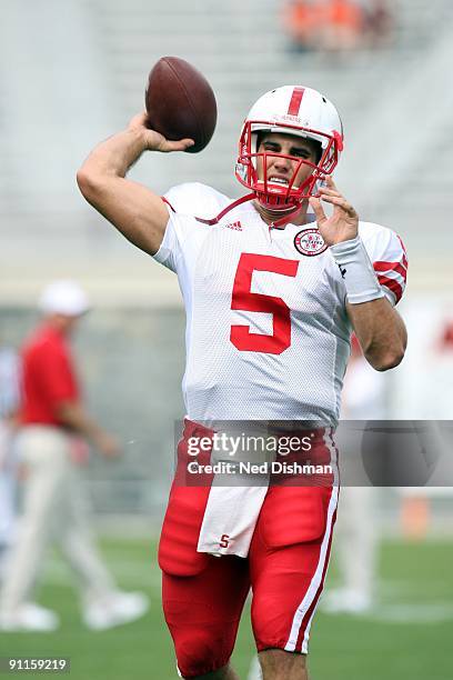 Quarterback Zac Lee of the University of Nebraska Cornhuskers passes against the Virginia Tech University Hokies on September 19, 2009 at Lane...