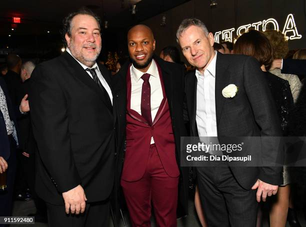 Co-President, RCA Records, Joe Riccitelli; Khalid Manager, Right Hand Management, Courtney Stewart; Chairman/CEO, RCA Records, Peter Edge attend the...
