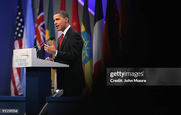 President Barack Obama gives a press conference at the end of the G-20 summit on September 25, 2009 in Pittsburgh, Pennsylvania. Heads of state from...