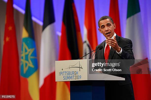 President Barack Obama holds a news conference at the David Lawrence Convention Center at the end of the G-20 Summit September 25, 2009 in...