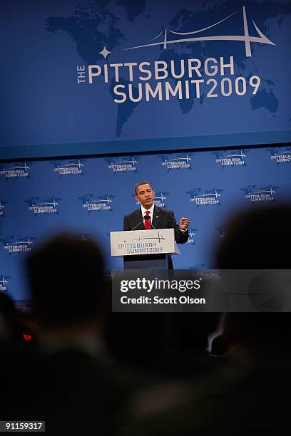 President Barack Obama holds a news conference at the David Lawrence Convention Center at the end of the G-20 Summit September 25, 2009 in...
