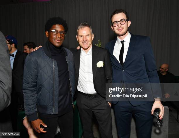 Recording Artist, Labrinth; Chairman/CEO, RCA Records, Peter Edge; Maverick, Michael Weiss attend the Sony Music Entertainment 2018 Post-Grammy...