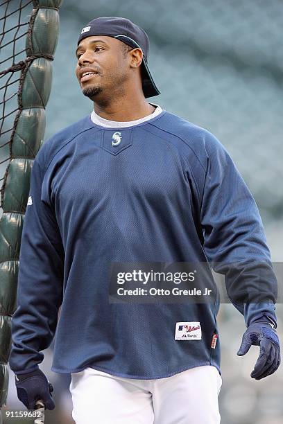 Ken Griffey Jr. #24 of the Seattle Mariners walks during practice before the game against the New York Yankees on September 18, 2009 at Safeco Field...