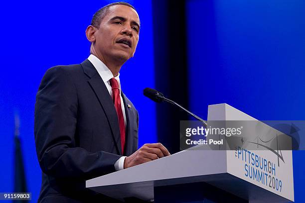 President Barack Obama speaks during a news conference following day two of the G-20 summit September 25, 2009 in Pittsburgh, Pennsylvania. G-20...