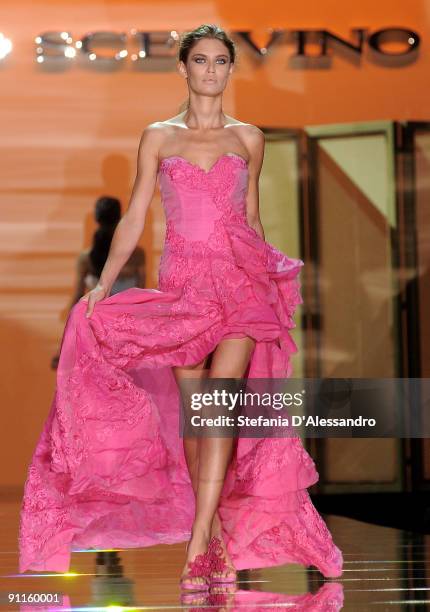 Model Bianca Balti walks down the runway during the Ermanno Scervino show as part of Milan Womenswear Fashion Week Spring/Summer 2010 on September...