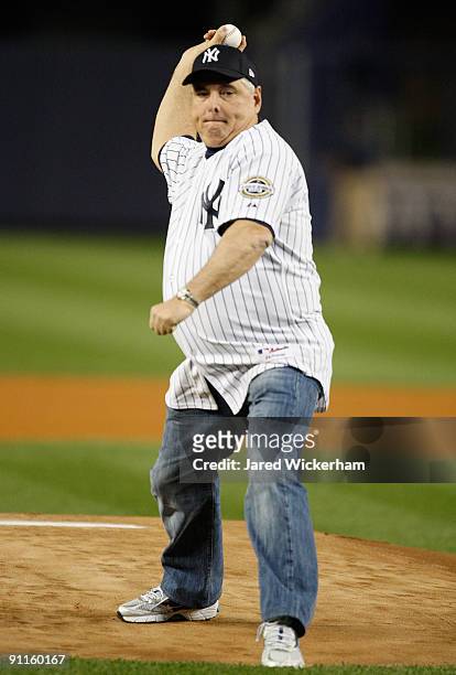 President of Panama Ricardo Martinelli throws out the first pitch before the New York Yankees game against the Boston Red Sox on September 25, 2009...