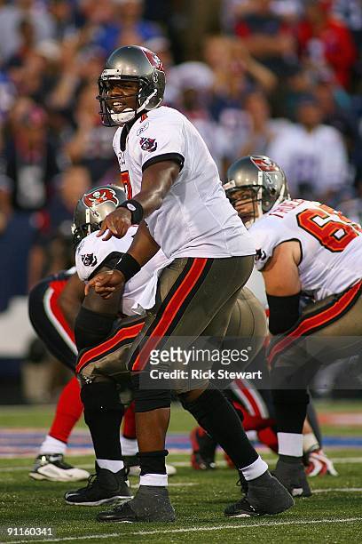 Quarterback Byron Leftwich of the Tampa Bay Buccaneers calls a play during the game against the Buffalo Bills at Ralph Wilson Stadium on September...