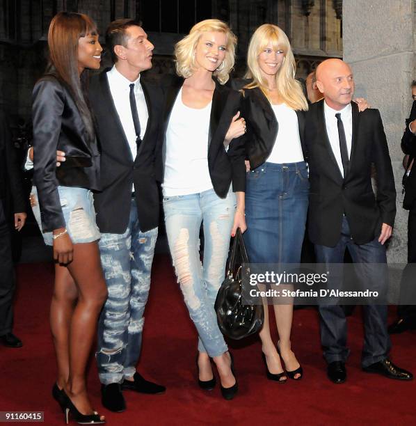 Naomi Campbell, Stefano Gabbana, Eva Herzigova, Claudia Schiffer and Domenico Dolce attend the D&G Perfumes Collection Launch at la Rinascente Piazza...