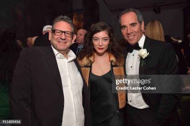 Chairman and CEO of UMG Sir Lucian Grainge, recording artist Lorde and Repulic Records CEO Monte Lipman attend the Universal Music Group's 2018 After...