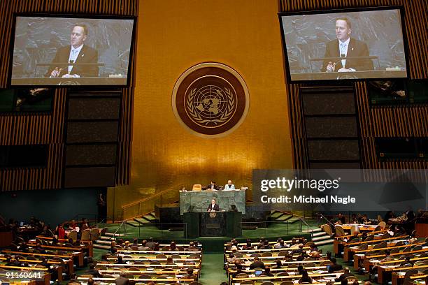 Prime Minister John Key of New Zealand addresses the United Nations General Assembly at the U.N. Headquarters on September 25, 2009 in New York City....