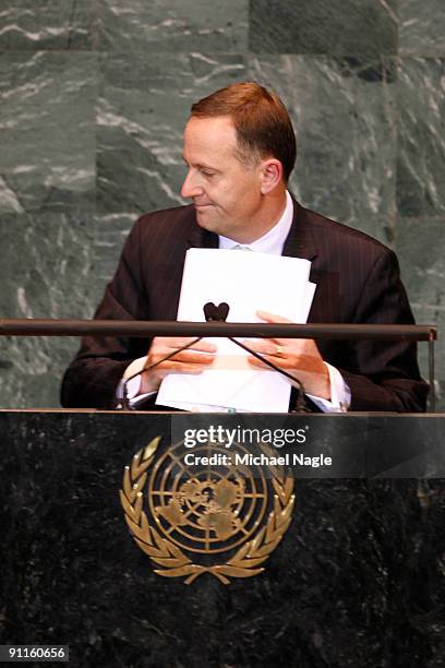 Prime Minister John Key of New Zealand addresses the United Nations General Assembly at the U.N. Headquarters on September 25, 2009 in New York City....