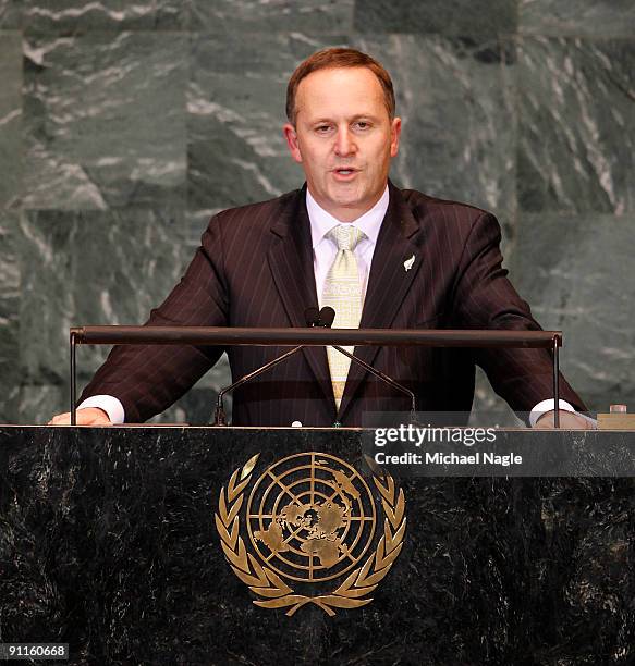 Prime Minister John Key of New Zealand addresses the United Nations General Assembly at the U.N. Headquarters on September 25, 2009 in New York City....