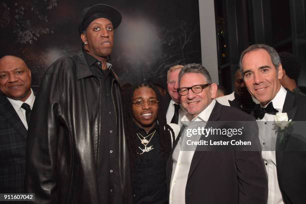 Ronald 'Slim' Williams, Jacquees, Chairman and CEO of UMG Sir Lucian Grainge, and Repulic Records CEO Monte Lipman attend the Universal Music Group's...