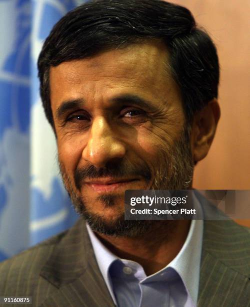 Iranian President Mahmoud Ahmadinejad attends a meeting with UN Secretary-General Ban Ki-Moon at the UN on September 25, 2009 in New York, New York....