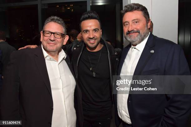 Chairman and CEO of UMG Sir Lucian Grainge, Luis Fonsi, and Chairman/CEO of UMLE & Iberian Peninsula Jesus Lopez attend the Universal Music Group's...
