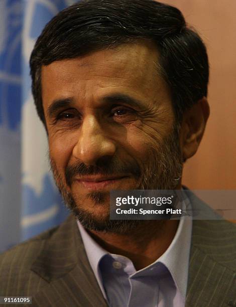 Iranian President Mahmoud Ahmadinejad attends a meeting with UN Secretary-General Ban Ki-Moon at the UN on September 25, 2009 in New York, New York....