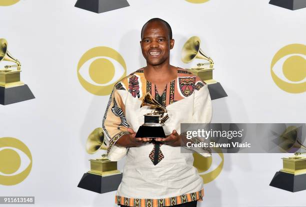 Member of musical group Ladysmith Black Mambazo, Sibongiseni Shabalala, winners of Best World Music Album for 'Shaka Zulu Revisited: 30th Anniversary...