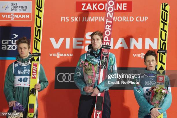 Andreas Wellinger , Anze Semenic and Peter Prevc - the podium of the Large Hill Individual competition at the FIS Ski Jumping World Cup, in Zakopane,...