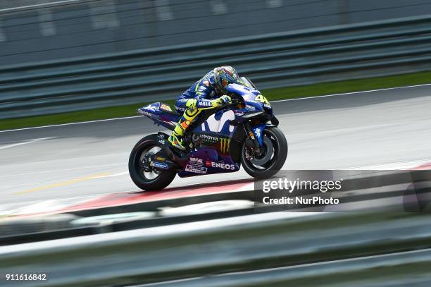 Movistar Yamaha MotoGP's rider Valentino Rossi of Italy powers his bike during the second day of the 2018 MotoGP pre-season test at the Sepang...