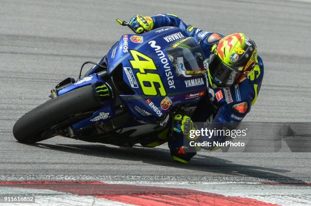 Movistar Yamaha MotoGP's rider Valentino Rossi of Italy powers his bike during the second day of the 2018 MotoGP pre-season test at the Sepang...