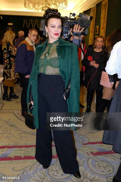Debi Mazar is seen at the Palomo Spain show during the Mercedes-Benz Fashion Week Madrid Autumn/Winter 2018-19 at Ifema on January 28, 2018 in...