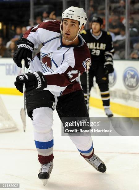 Defenseman Kyle Quincey of the Colorado Avalanche during a preseason game at American Airlines Center on September 24, 2009 in Dallas, Texas.