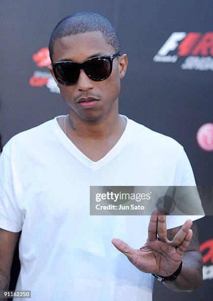 Pharrell Williams of N.E.R.D performs on stage on the second day of the three day F1 Rocks Singapore concert at Fort Canning Park on September 25,...