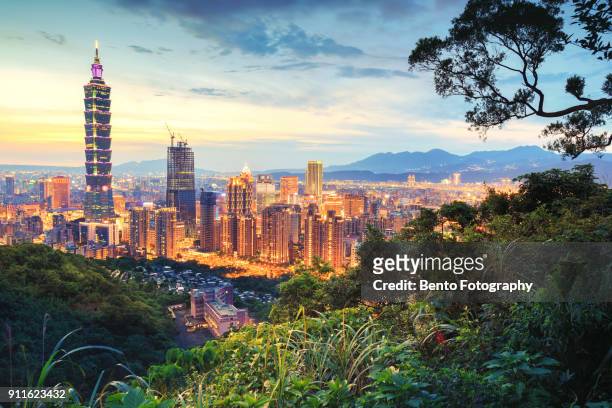 taipei city in sunset - taipei stock pictures, royalty-free photos & images