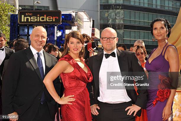 Top Chef' host Padma Lakshmi, judge Toby Young, judge Gail Simmons and head judge Tom Colicchio arrive at the 61st Primetime Emmy Awards held at the...