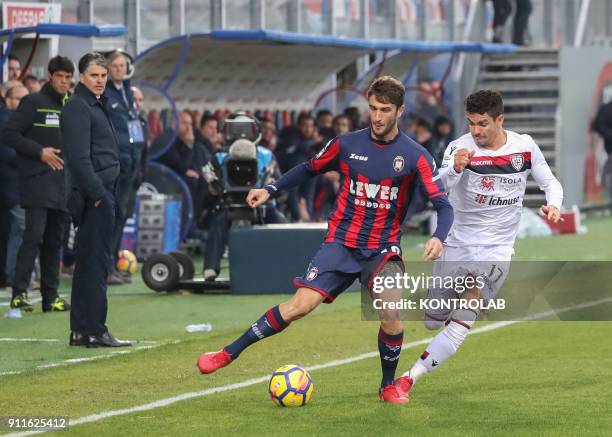 Andrea Barberis of Crotone and Diego Farias of Cagliari, during the match of Serie A FC Crotone vs Cagliari. Final result Crotone vs Cagliari 1-1.