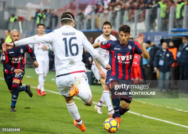 Andrea Nalini of Crotone and Paolo Farag of Cagliari, during the match of Serie A FC Crotone vs Cagliari. Final result Crotone vs Cagliari 1-1.