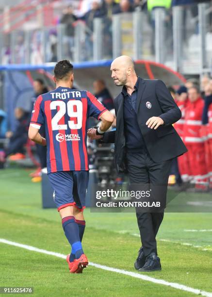 Marcello Trotta of Crotone and Walter Zenga, coach of Crotone, during the match of Serie A FC Crotone vs Cagliari. Final result Crotone vs Cagliari...