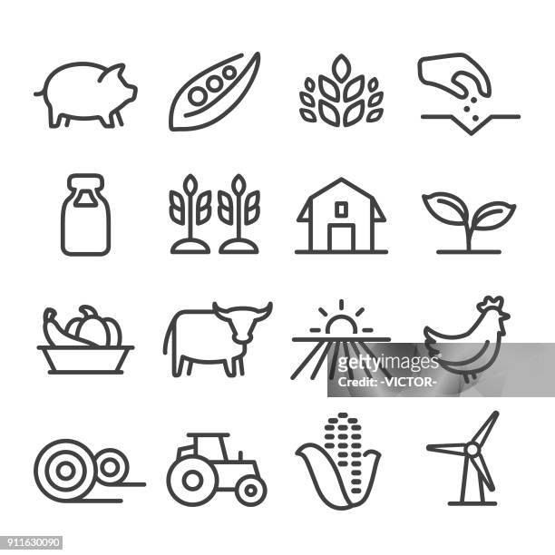 illustrazioni stock, clip art, cartoni animati e icone di tendenza di icone agricole - serie linea - orizzonte su terra