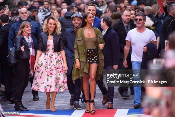 Judges Amanda Holden, Anthony McPartlin, David Walliams, Alesha Dixon, Declan Donnelly and Simon Cowell arriving at the filming of Britain's Got...
