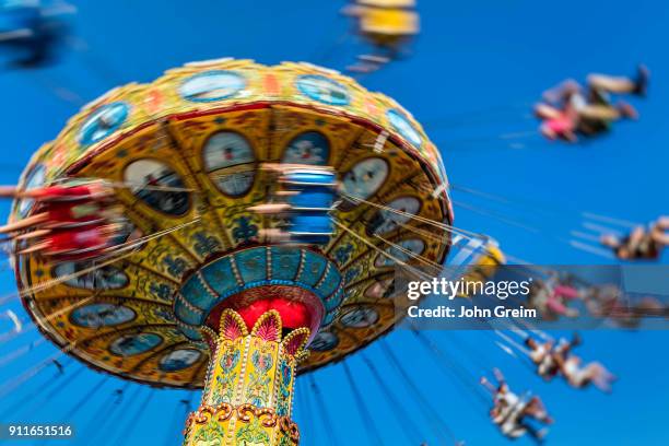 Blurred carousel ride at an amusement park.