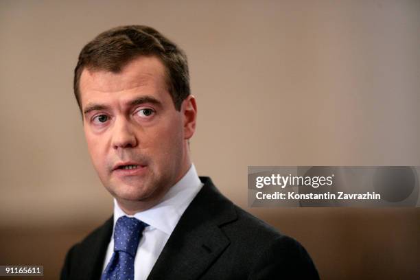 Russian President Dmitry Medvedev holds a news conference during the G-20 Summit September 25, 2009 in Pittsburgh, Pennsylvania. Heads of state from...