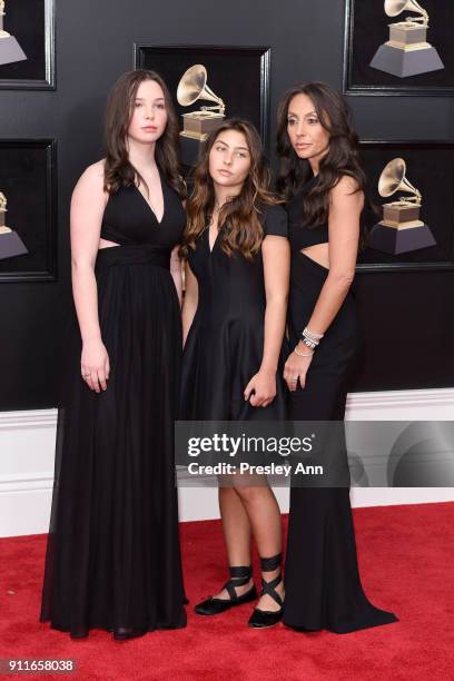 Vicky Cornell, Toni Cornell and Lily Cornell attends the 60th Annual GRAMMY Awards - Arrivals at Madison Square Garden on January 28, 2018 in New...