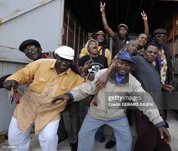 Beninese musicians of the Cotonou Orchestre Poly Rythmo pose on September 25, 2009 in Marseille, southern France during the 11th edition of the...