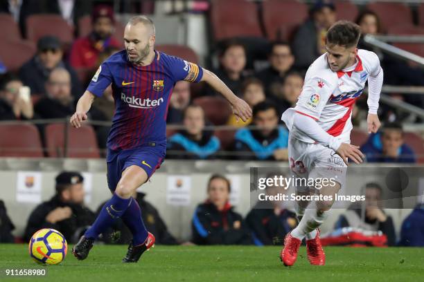 Andries Iniesta of FC Barcelona, Alvaro Medran of Deportivo Alaves during the La Liga Santander match between FC Barcelona v Deportivo Alaves at the...