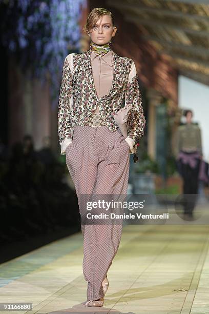 Model Lily Donaldson walks down the runway during the Roberto Cavalli show as part of Milan Womenswear Fashion Week Spring/Summer 2010 at on...