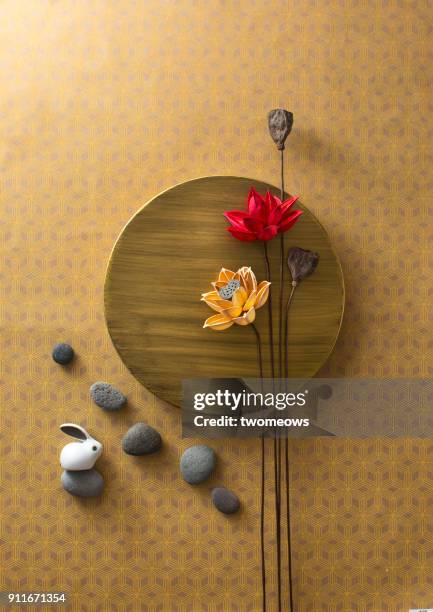 flat lay mid-autumn festival tea time conceptual still life image. - lunar new year cup 2017 stock-fotos und bilder